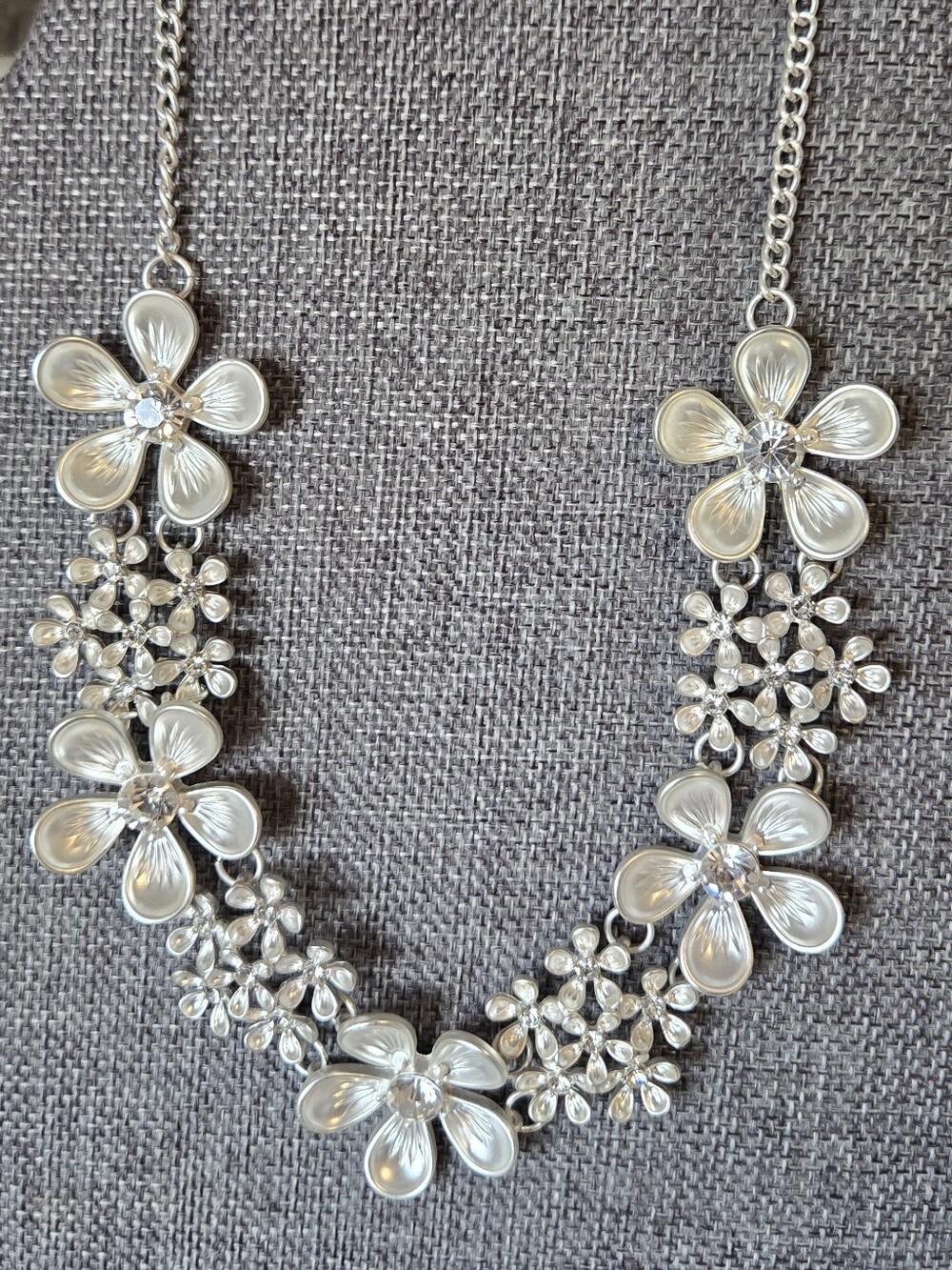 Elegant Silver Floral Statement Necklace